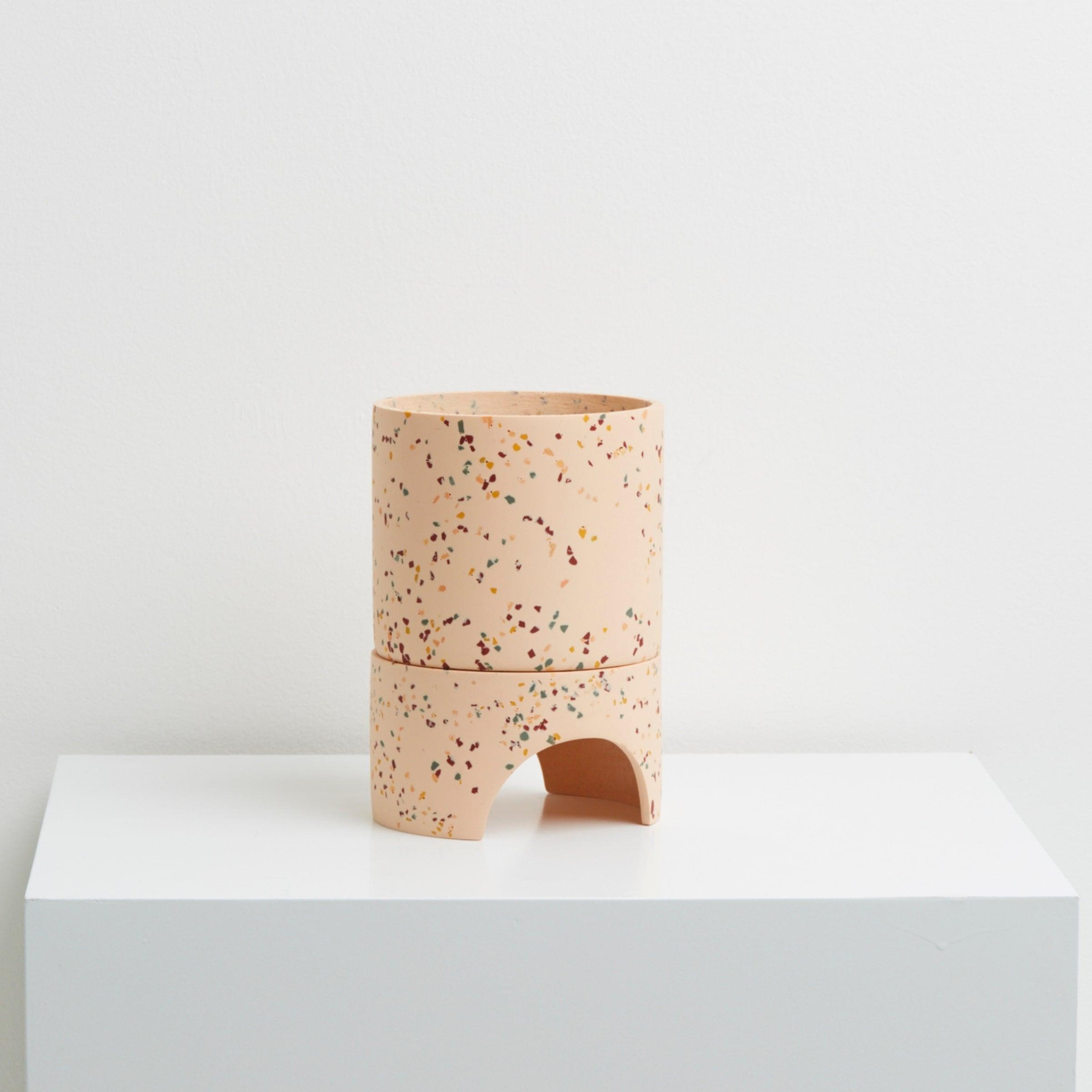 terrazzo indoor planter with tray