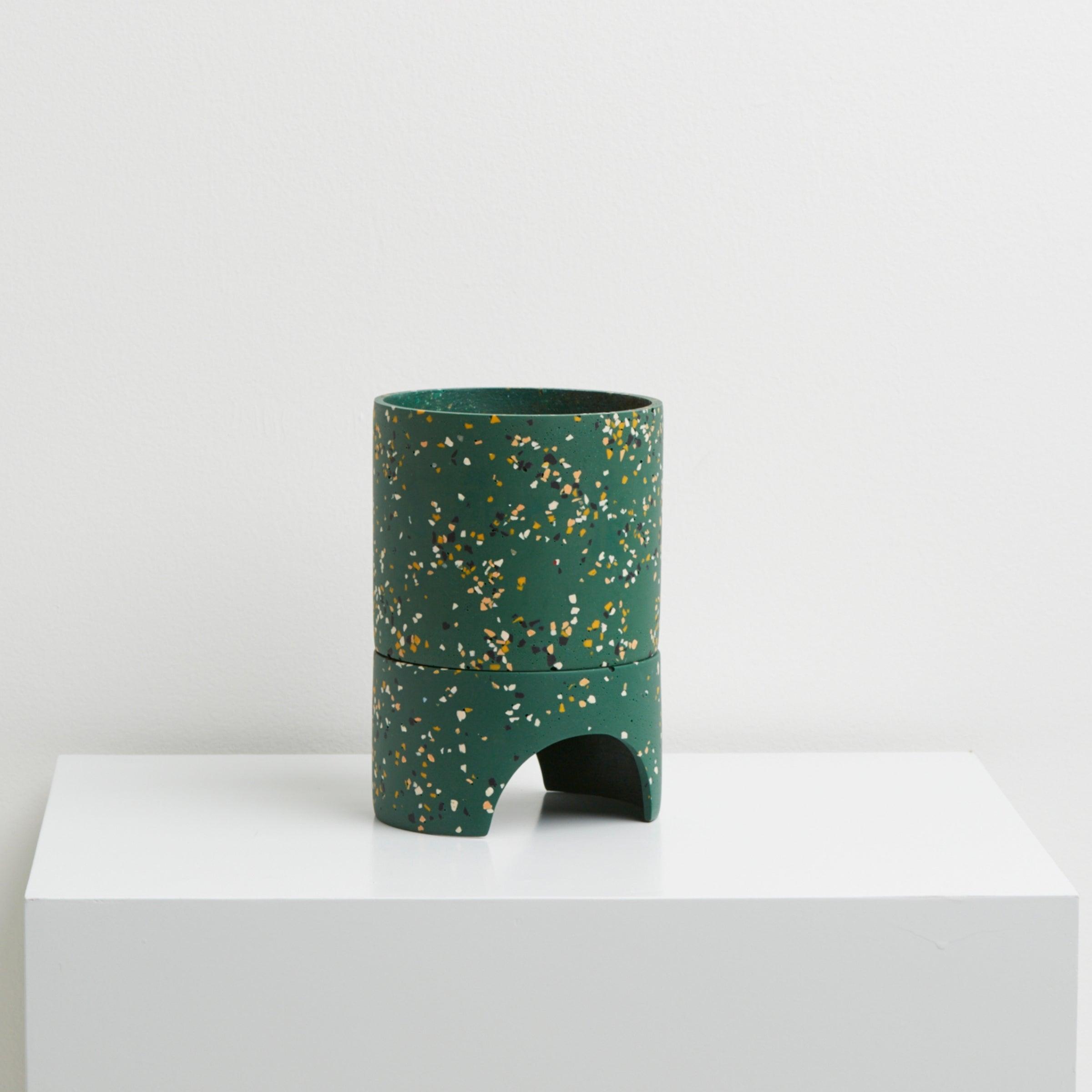 green terrazzo pot with tray