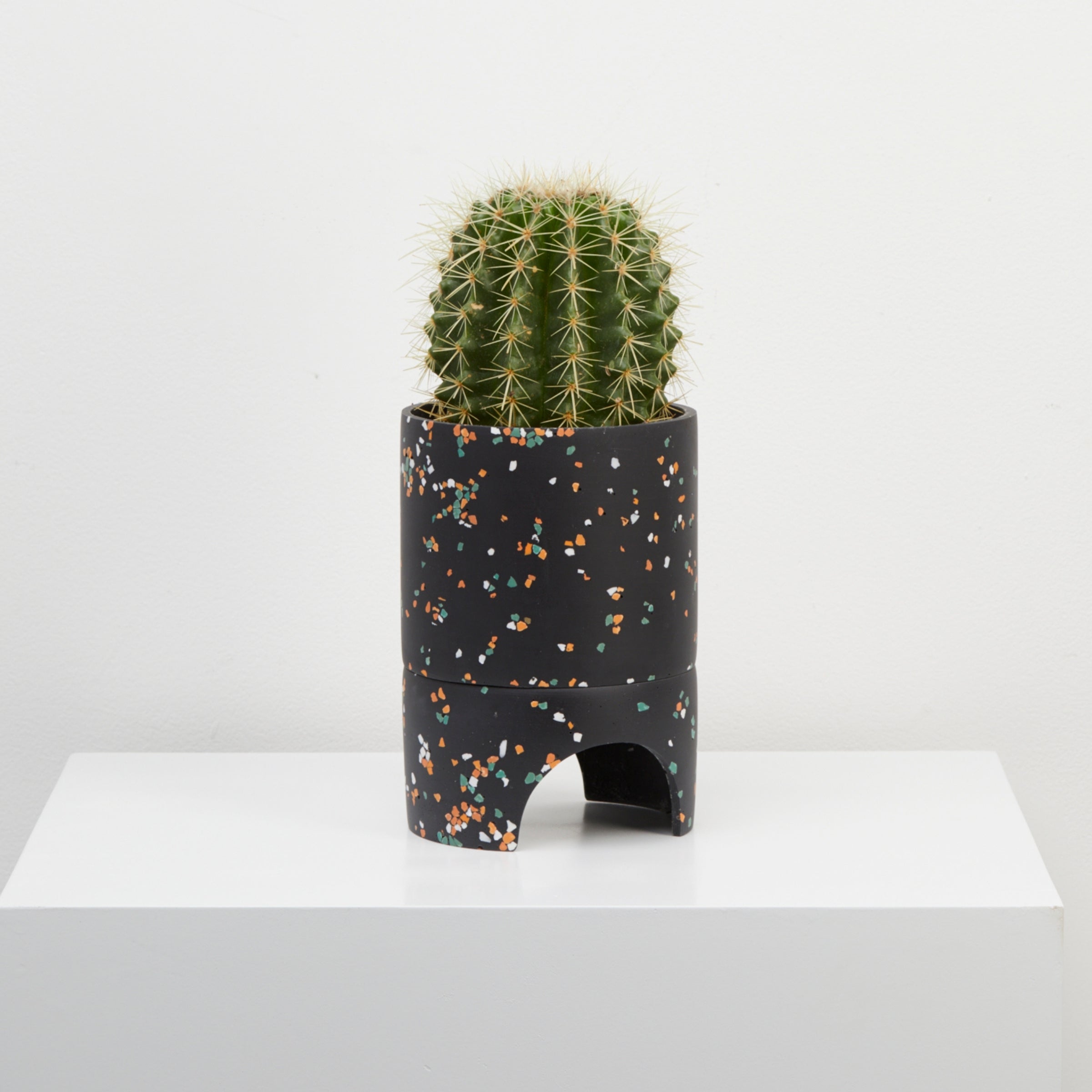 Black terrazzo pot with drainage